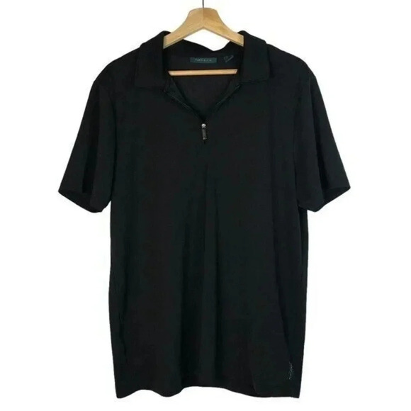Perry Ellis Black Quarter Zip Short Sleeve Polo L - Picture 2 of 4